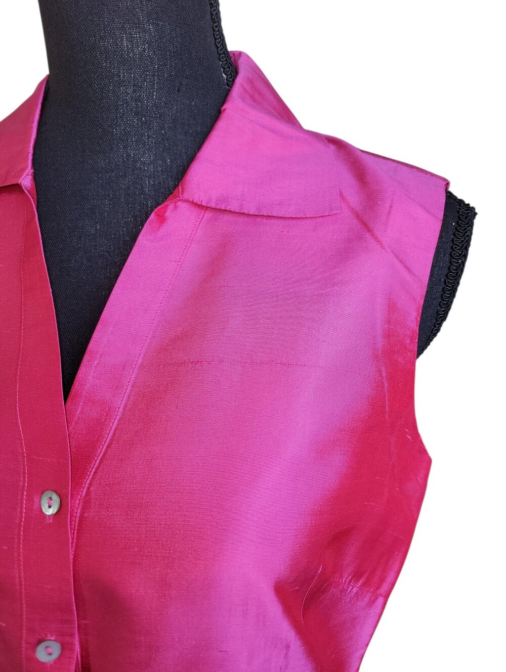 Worthington 100% Silk Pink Sleeveless Collared Shirt Women's Size M - Picture 7 of 8